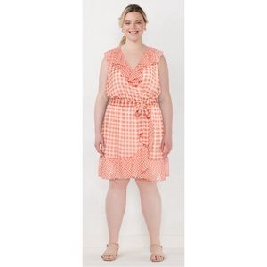 NWT LC Lauren Conrad Ruffle Faux-Wrap Dress Orange Gingham Plus Size 3X